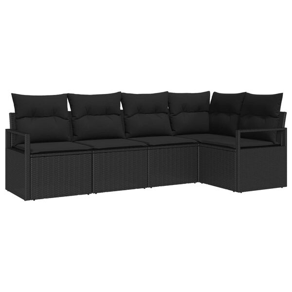 vidaXL Set di divani con cuscino 5 pcs Nero polyrattan