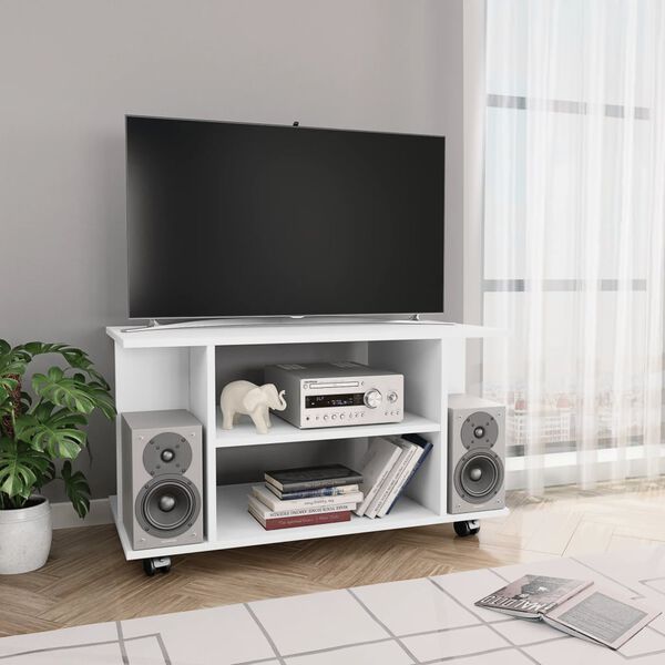 vidaXL Mobile TV con Ruote Bianco 80x40x45 cm in Legno Multistrato