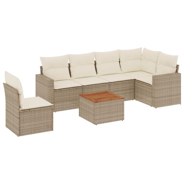 vidaXL Set Divani da Giardino 7 pz con Cuscini Beige in Polyrattan