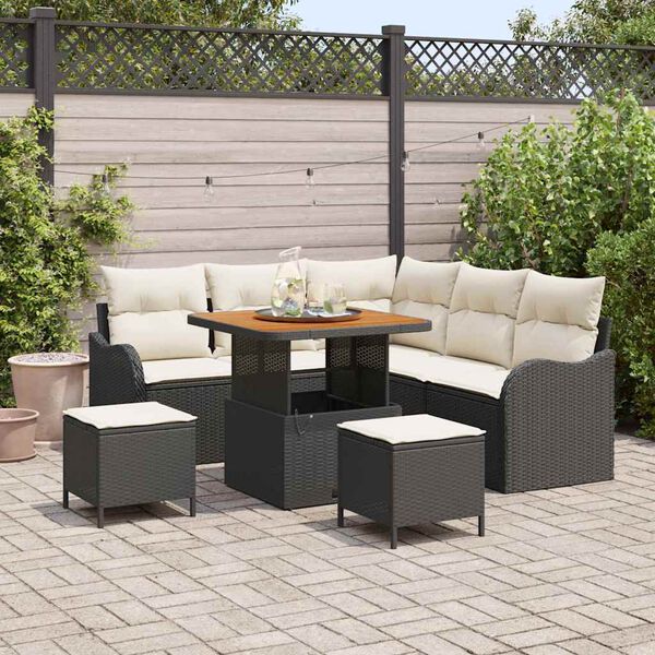 vidaXL Set Divano da Giardino con cuscino 8 pcs Nero e Crema