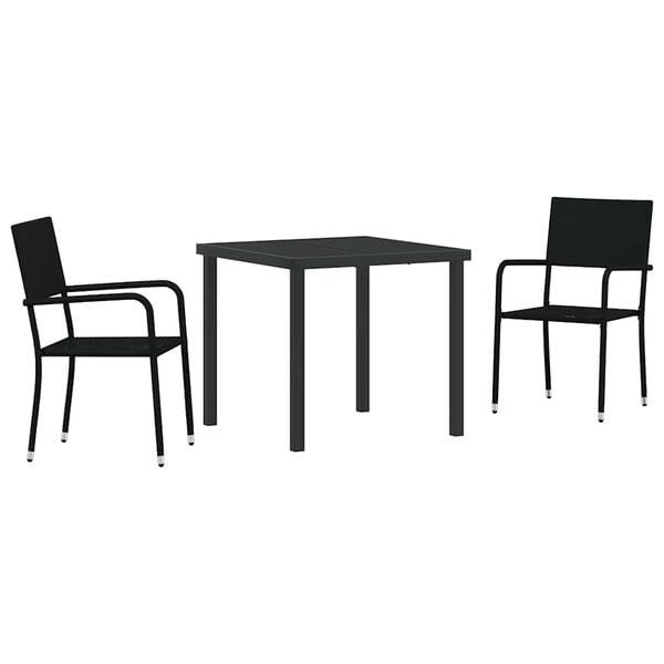 vidaXL Set da Pranzo per Giardino con cuscino 3 pcs Nero polyrattan