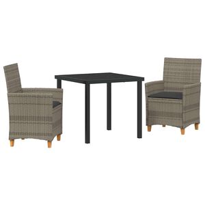vidaXL Set da Pranzo per Giardino 3 pcs Grigio polyrattan