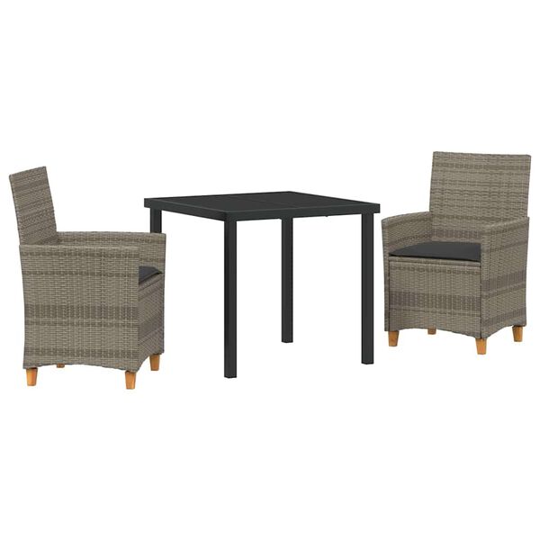 vidaXL Set da Pranzo per Giardino 3 pcs Grigio polyrattan