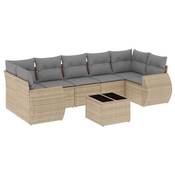 vidaXL Set Divano da Giardino 8 pz con Cuscini Beige in Polyrattan