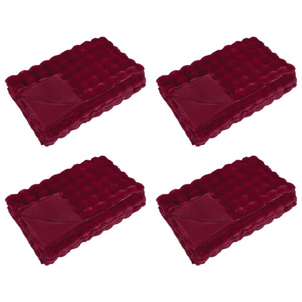 vidaXL Coperta in Pelliccia di Coniglio Finta 4 pcs Rosso Bordeaux