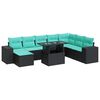 vidaXL Set Divani da Giardino 9 pz con Cuscini Nero Polyrattan Acacia