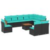 vidaXL Set Divani da Giardino 11 pz con Cuscini Nero in Polyrattan