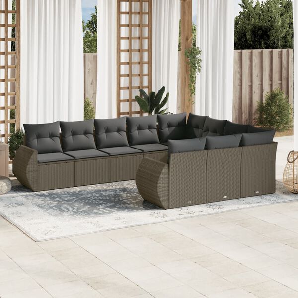 vidaXL Set Divano Giardino 10 pz con Cuscini Grigio Chiaro Polyrattan