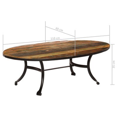 vidaXL Tavolino da Caffè in Legno Massello Recuperato 110x60x35 cm