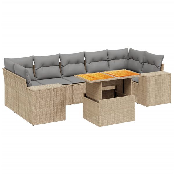 vidaXL Set Divano da Giardino 8 pz con Cuscini Beige in Polyrattan