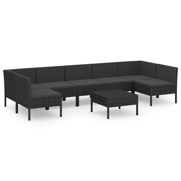 vidaXL Set Divani da Giardino 8 pz con Cuscini in Polyrattan Nero