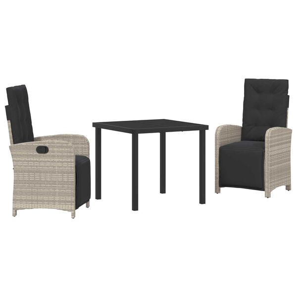 vidaXL Set da Pranzo per Giardino 3 pcs Grigio chiaro polyrattan