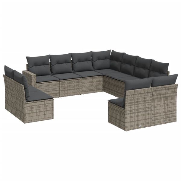 vidaXL Set Divani da Giardino 11 pz con Cuscini in Polyrattan Grigio