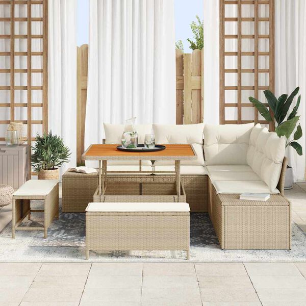 vidaXL Set Divano da Giardino con cuscino 8 pcs Beige Poly Rattan