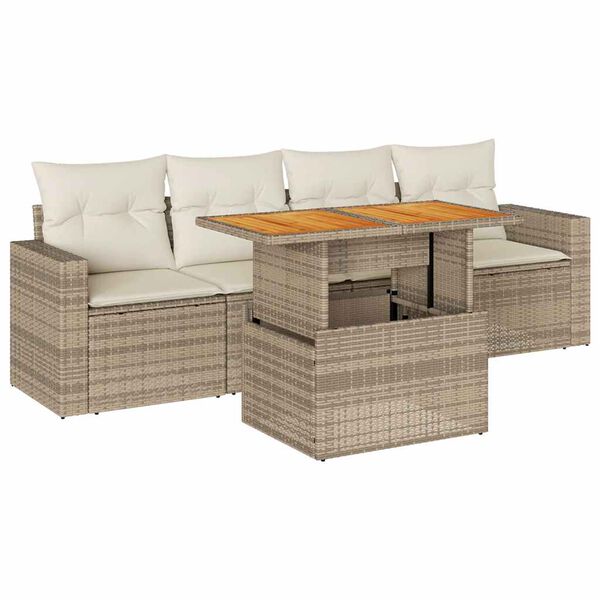vidaXL Set Divano da Giardino 5 pz con Cuscini Beige in Polyrattan