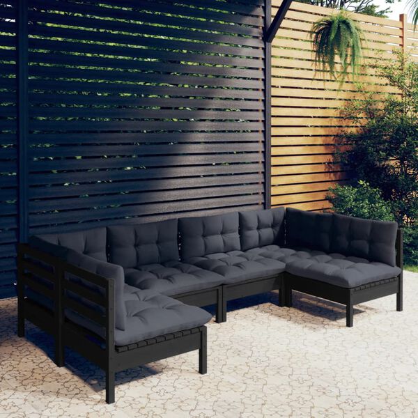 vidaXL Set Divani da Giardino 6 pz con Cuscini Neri in Legno di Pino