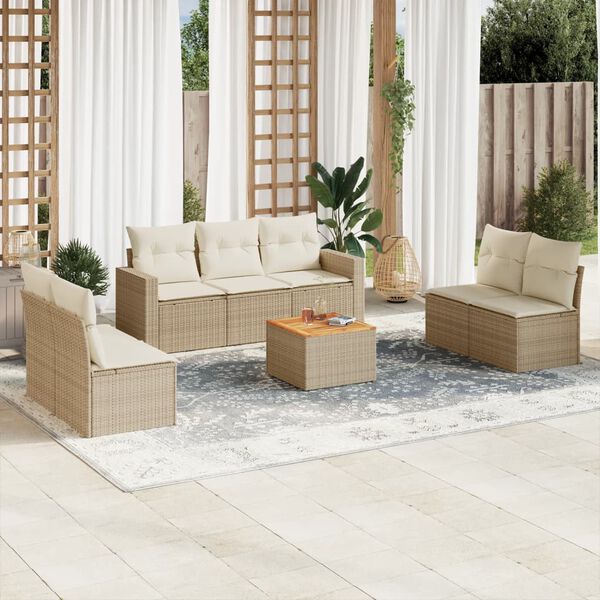 vidaXL Set Divano da Giardino 8 pz con Cuscini Beige in Polyrattan