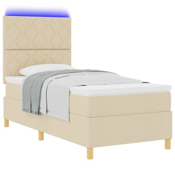 vidaXL Letto a Sorgente LED con materasso Crema 100 x 200 cm Tessuto