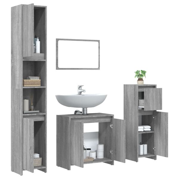 vidaXL Set Mobili da Bagno 4 pz Grigio Sonoma in Legno Multistrato