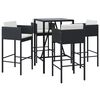 vidaXL Set Bar da Giardino 5 pz con Cuscini in Polyrattan Nero