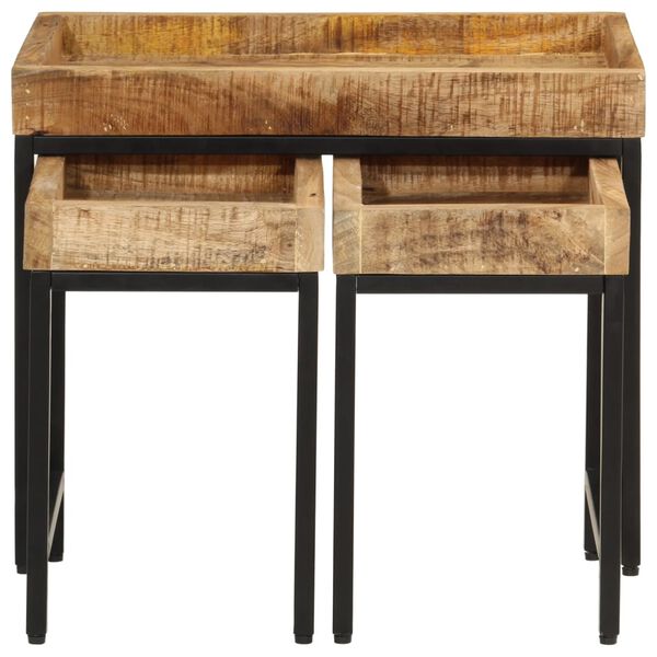 vidaXL Tavolini a Incastro 3 pz Legno Massello di Mango Grezzo e Ferro