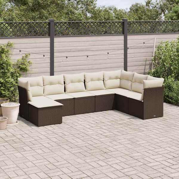 vidaXL Set Divani da Giardino 8 pz con Cuscini Marrone in Polyrattan