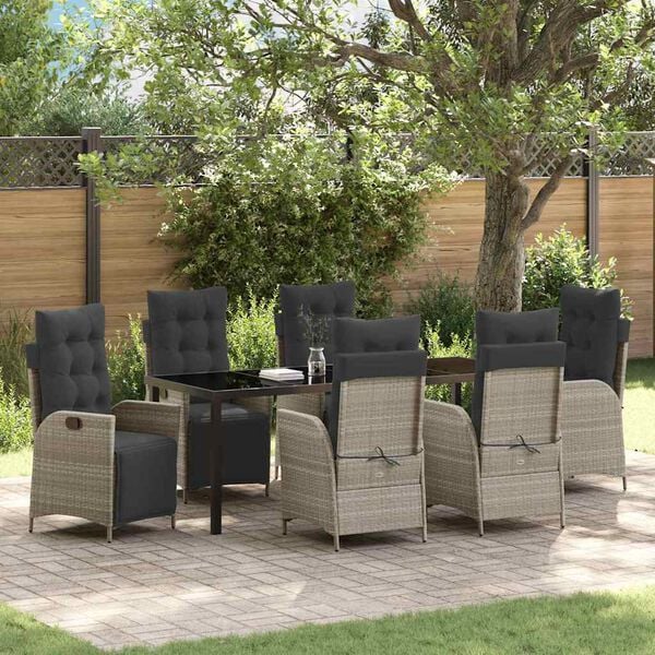 vidaXL Set da Pranzo per Giardino 7 pcs Grigio chiaro polyrattan