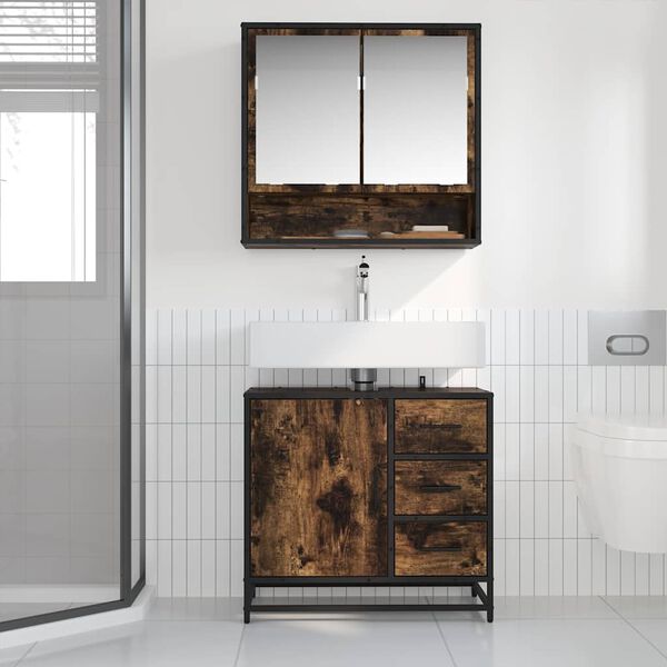 vidaXL Mobile Lavabo Bagno Rovere Fumo 65x33x60 cm Legno Multistrato