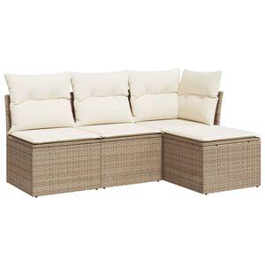 vidaXL Set Divano da Giardino 4 pz con Cuscini Beige in Polyrattan