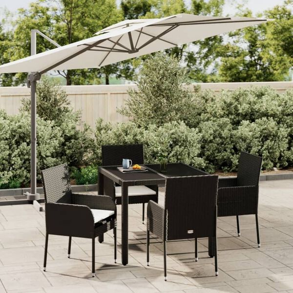vidaXL Set da Pranzo da Giardino 5 pz Nero con Cuscini in Polyrattan