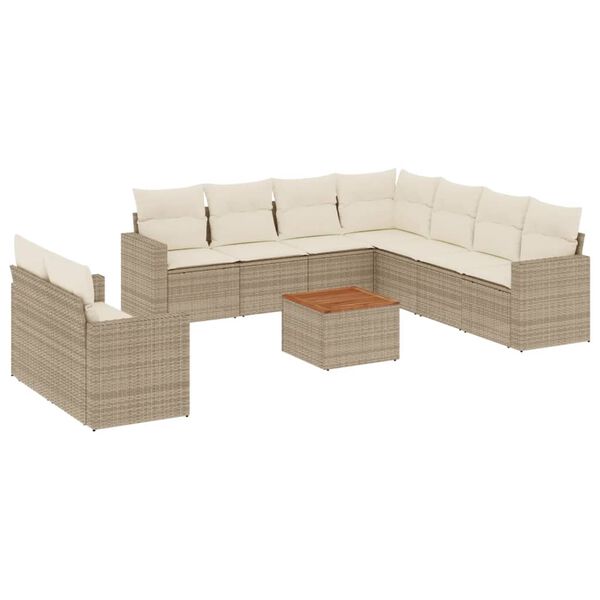 vidaXL Set Divano da Giardino 10 pz con Cuscini Beige in Polyrattan