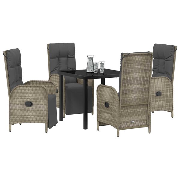 vidaXL Set da Pranzo per Giardino con cuscino 5 pcs Grigio polyrattan