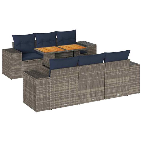 vidaXL Set Divani da Giardino 7 pz con Cuscini Grigio in Polyrattan