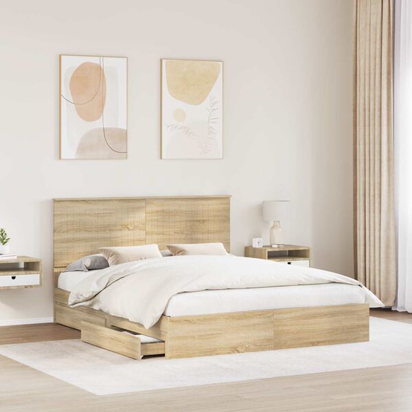 vidaXL Letto con Contenitore con testiera Rovere Sonoma 160 x 200 cm