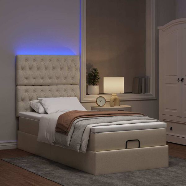 vidaXL Pouf Letto con Materasso e LED Crema 90x200 cm in Tessuto