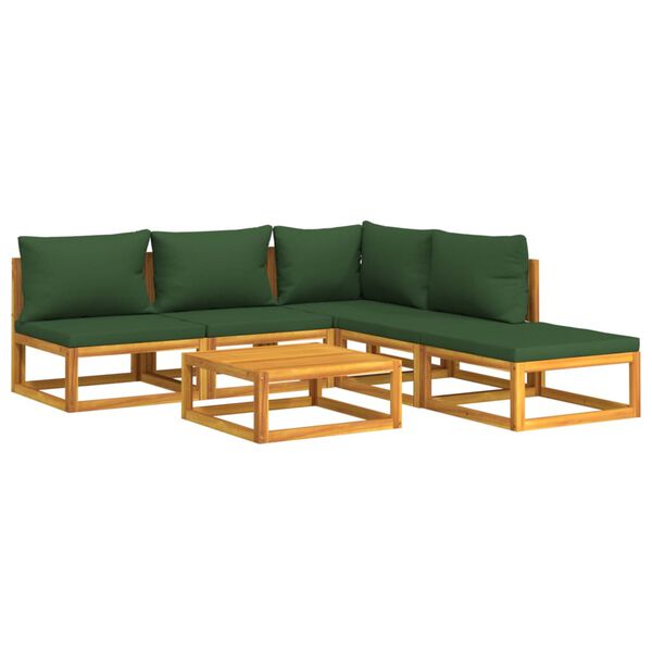 vidaXL Set Salotto da Giardino 6pz con Cuscini Verdi in Legno Massello