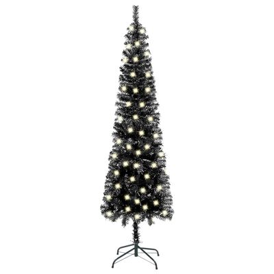 vidaXL Albero di Natale Sottile Preilluminato Nero 240 cm
