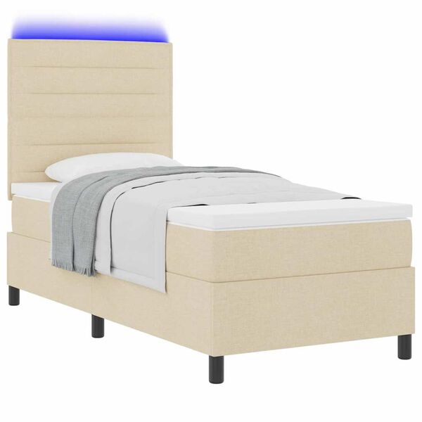 vidaXL Letto a molle con materasso con led Crema 90 x 200 cm Tessuto
