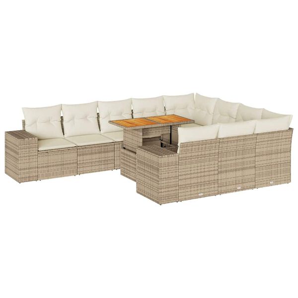 vidaXL Divano da Giardino 10 pz con Cuscini Beige in Polyrattan Acacia