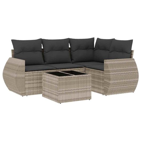vidaXL Set Divano da Giardino 5pz con Cuscini Grigio Chiaro Polyrattan