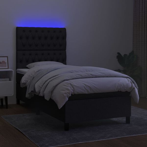 vidaXL Letto a Molle con Materasso e LED Nero 100x200 cm in Tessuto