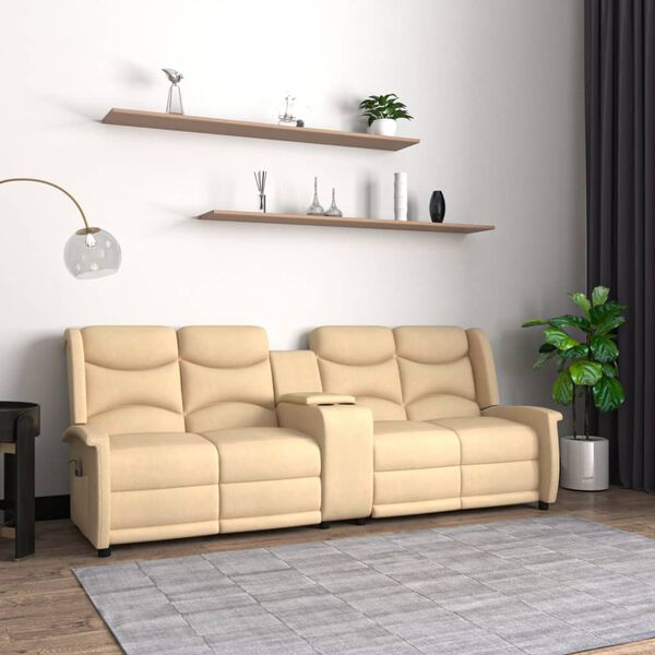 vidaXL Divano Massaggiante 4 Posti con Portabicchieri Crema Similpelle