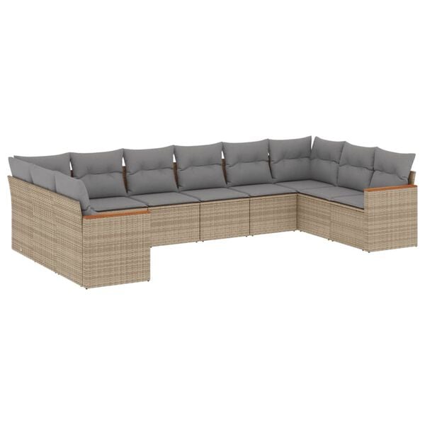 vidaXL Set Divano da Giardino 10 pz con Cuscini Beige in Polyrattan