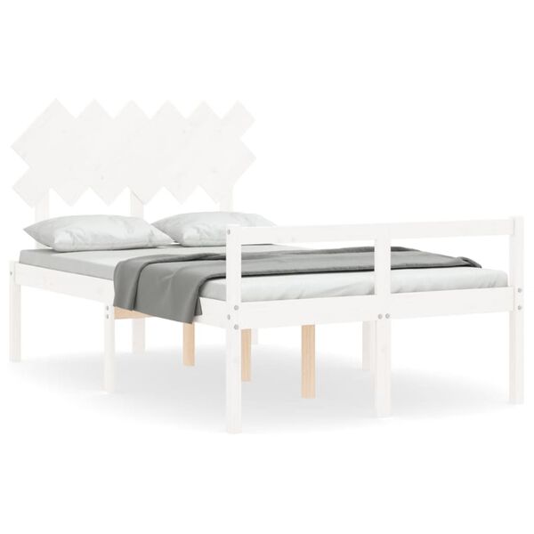 vidaXL Letto per Anziani con Testiera Bianco Double in Legno Massello