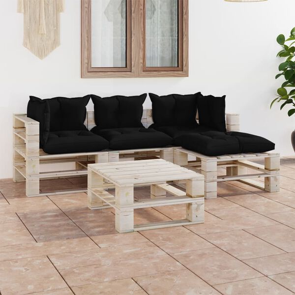 vidaXL Set Salotto Giardino su Pallet Cuscini 5 pz in Legno di Pino