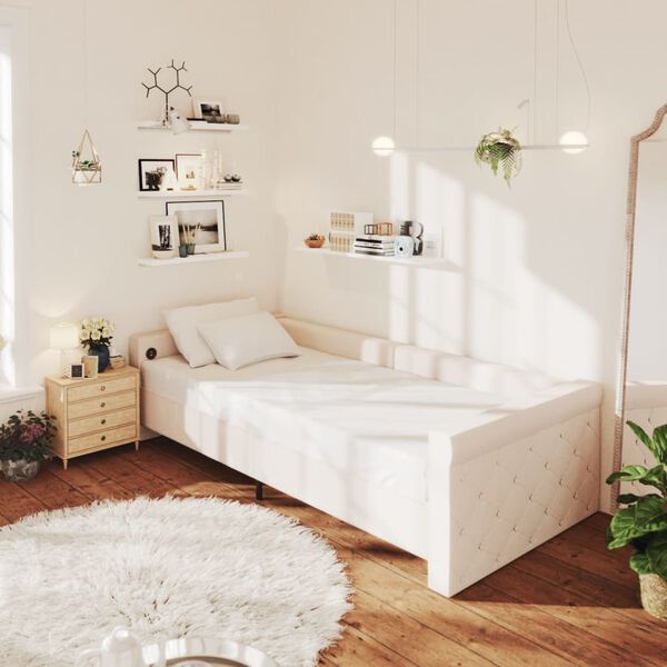 vidaXL Dormeuse con Presa USB Crema in Tessuto 90x200 cm