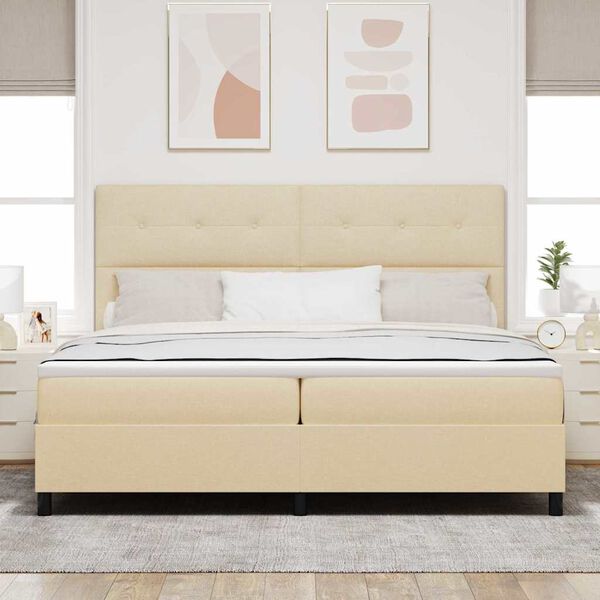 vidaXL Letto a molle con materasso Crema 200 x 200 cm Tessuto