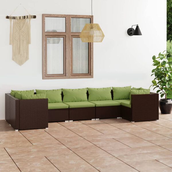 vidaXL Set Divani da Giardino 7 pz con Cuscini in Polyrattan Marrone