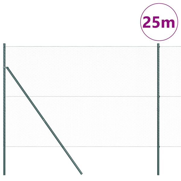 vidaXL Recinzione con pali. Verde 1.5 x 25 m Acciaio rivestito in PVC