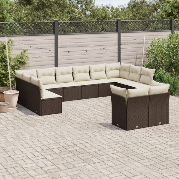 vidaXL Set Divani da Giardino 12 pz con Cuscini Marrone in Polyrattan